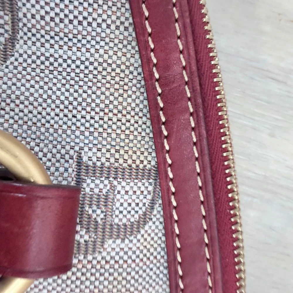 Dooney & Bourke Signature Monogram Canvas Satchel Burgundy Leather Trim 33906721
